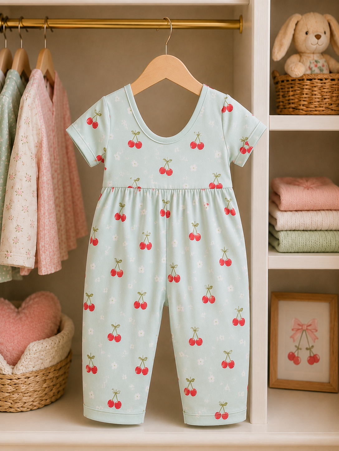 Cherry Wide Leg Bamboo Romper