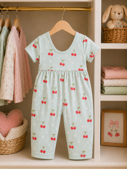 Cherry Wide Leg Bamboo Romper